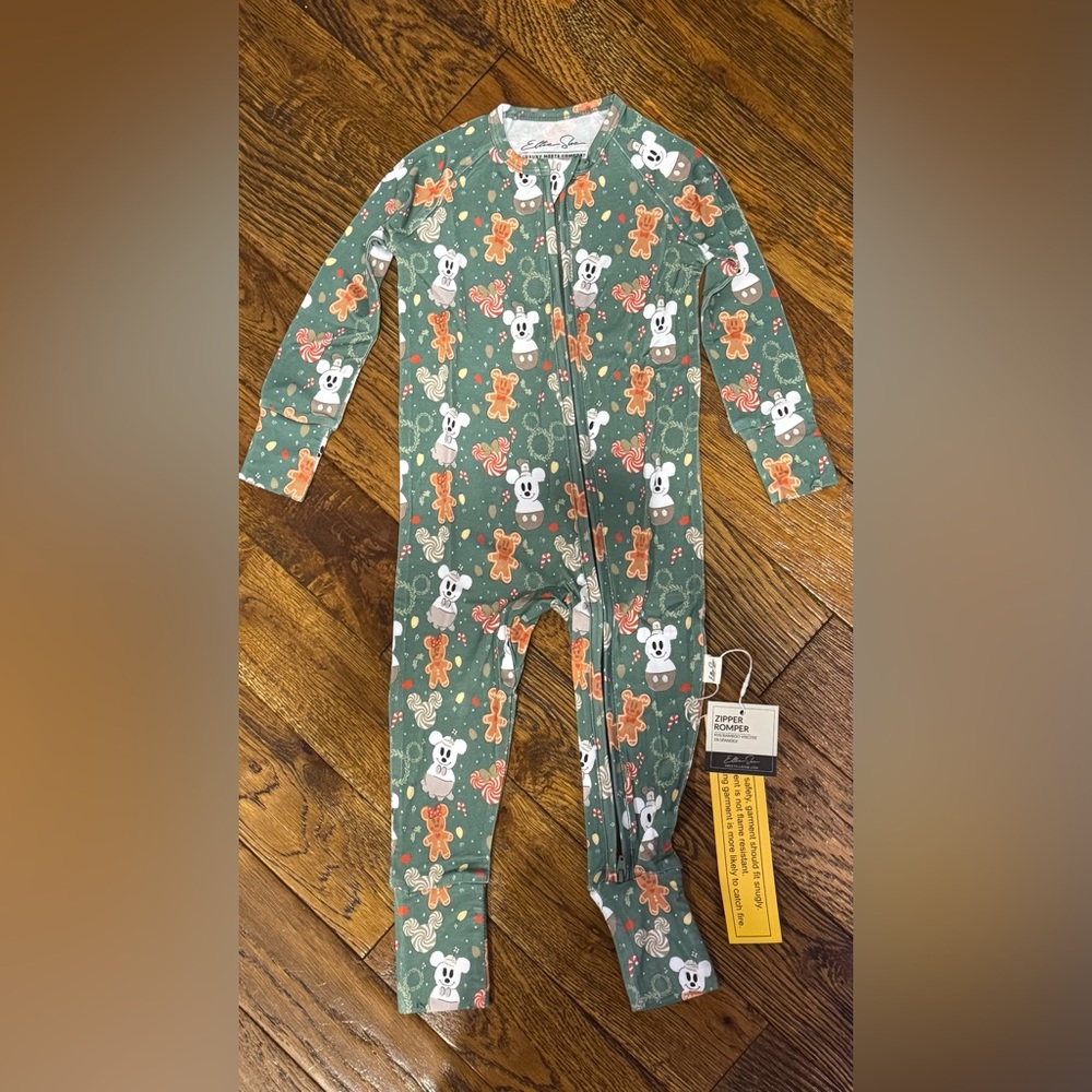 Ellie Sue Christmas Mickey Mouse Magic Zipper Romper 12-18 Months NWT